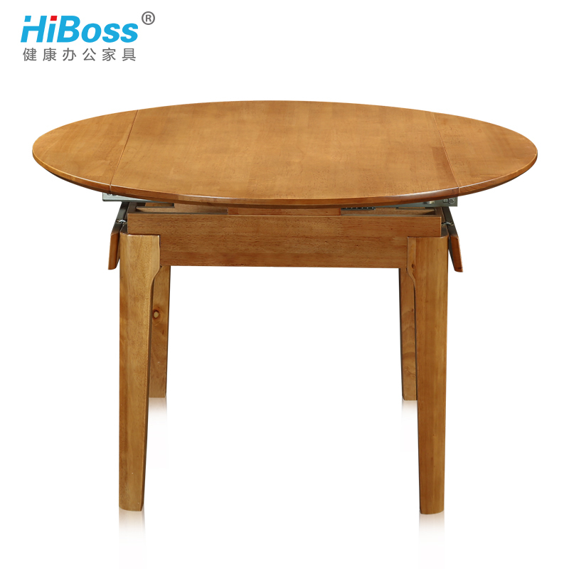 HiBoss餐桌椅组合橡胶木家具简约现代可伸缩圆饭桌