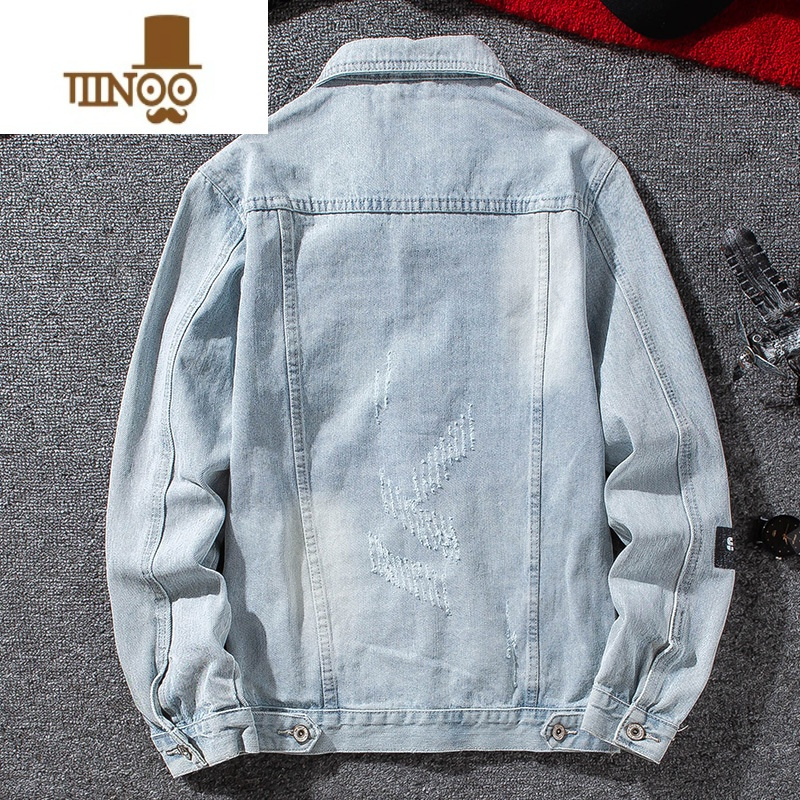 yanxu秋季牛仔夹克男士韩版修身棒球服潮流男装款衣服薄款牛仔外套