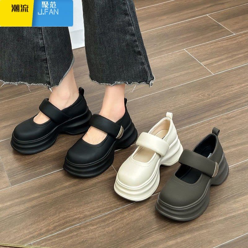 聚范婚鞋女2024年新款婚纱器厚底伴娘鞋粗跟搭扣玛丽珍小皮鞋不累脚图片