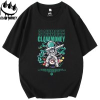 Claw money国潮短袖t恤男纯棉半截袖宽松大码宇航员印花圆领体恤
