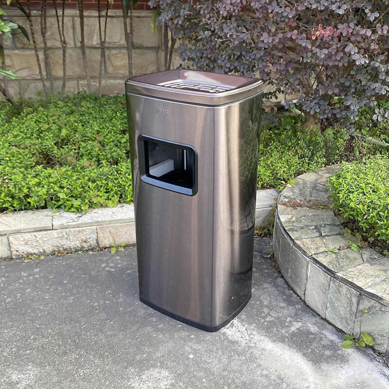 GNF烟灰缸垃圾桶20L室内座地烟灰桶立式落地不锈钢带烟灰缸垃圾桶商用写字楼KTV酒吧公司单位走廊电梯口高档灭烟桶高清大图