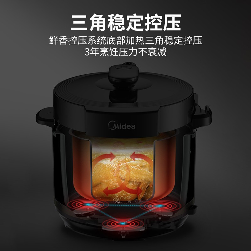 美的(Midea)电压力锅6升双胆智能大容量高压锅 一键排气 开盖收汁 适用4-8人 [6升双胆]一键排气 开盖收汁