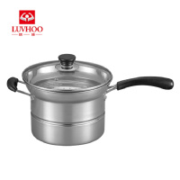 朗赫厨神-多用锅 可视玻璃盖面汤分离防溢多用不锈钢锅 22CM 本色LH-TG06