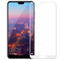 华为(HUAWEI)P20钢化玻璃膜全屏全覆盖保护膜 高清膜屏幕贴膜 P20手机钢化膜弧边防爆防指纹+送软壳 白色
