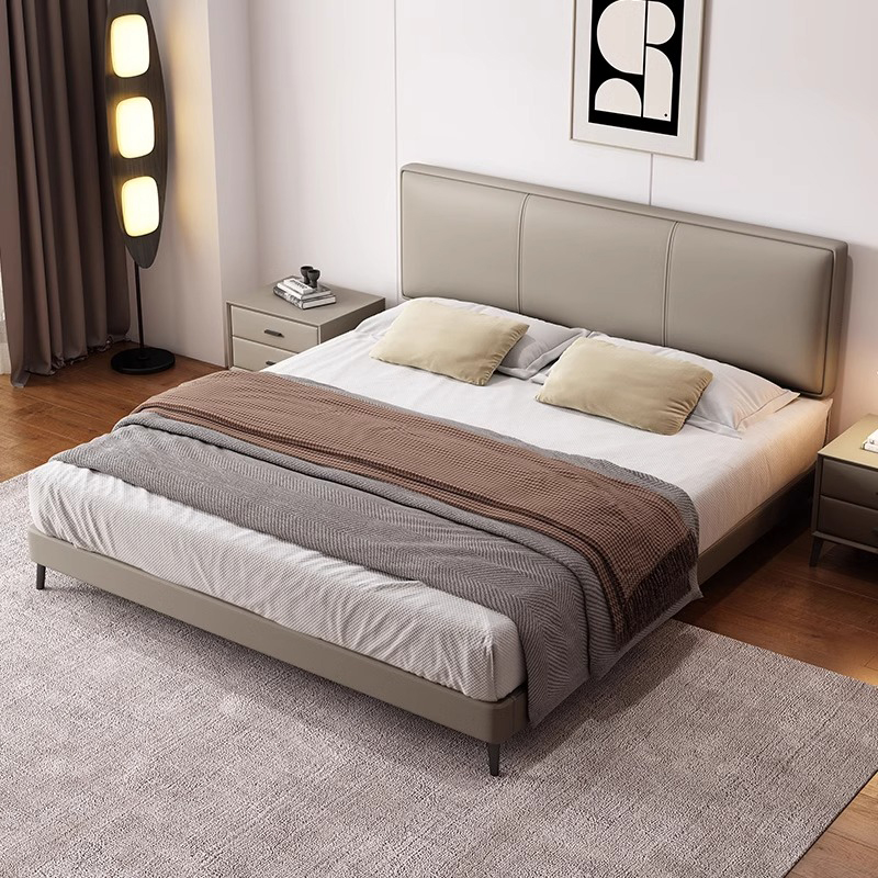 真皮床主卧次卧双人大床实木真皮极简婚床高清大图