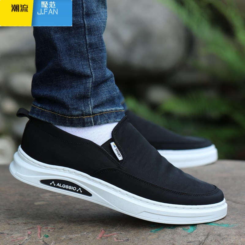 聚范男鞋夏季透气老北京布鞋运动休闲鞋软底板鞋薄款一脚蹬帆布鞋高清大图
