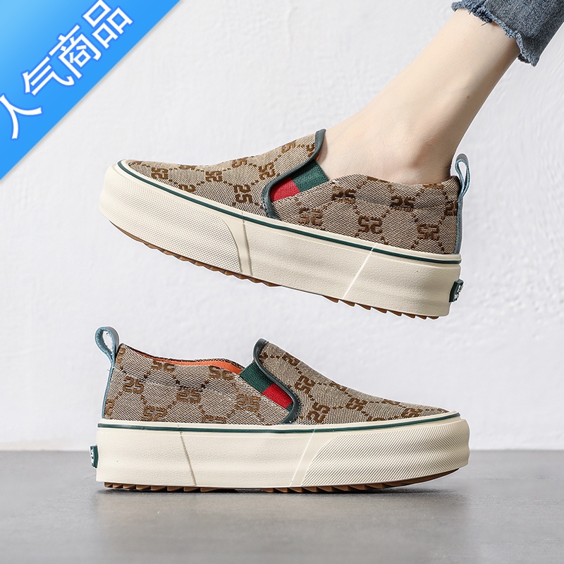 SUNTEK运动休闲乐福鞋女款帆布鞋厚底松糕板鞋懒人一脚蹬女鞋冬加绒棉鞋高清大图