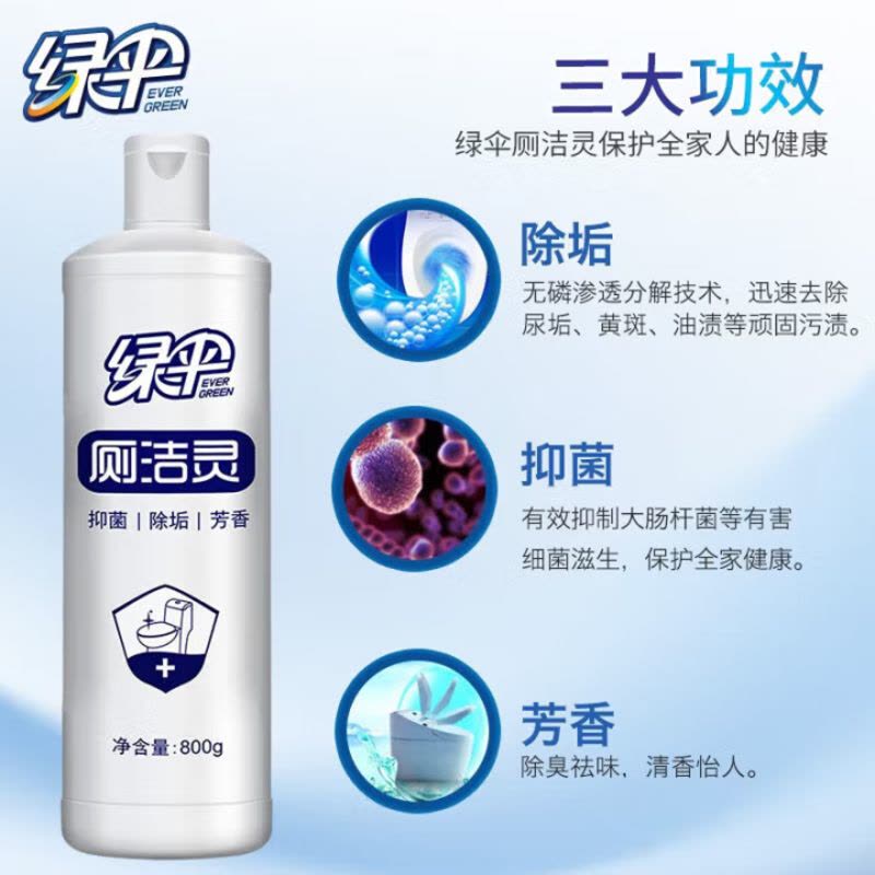 绿伞洁厕灵洁厕剂清香洁厕净洗厕所除臭洁厕液卫生间马桶清洁剂除垢 [强效除垢]清香洁厕灵800g*2瓶图片