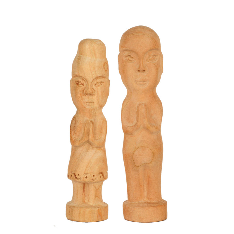 宏图好运桃木人摆件男女款成人手工无漆木雕工艺品创意人偶宝宝饰品
