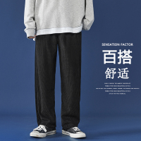 公牛欢腾2021秋冬纯色灯芯绒男裤子宽松运动裤直筒垂感休闲裤松紧裤腰潮流卫裤