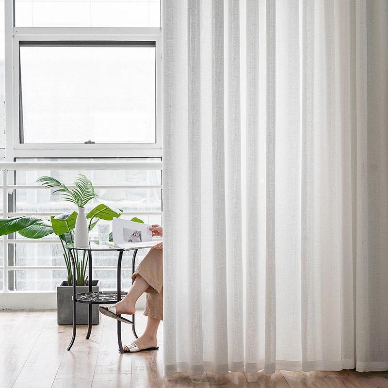 家柏饰(CORATED)飘窗窗帘免打孔安装纱帘送伸缩杆窗纱透光不透人白纱卧室阳台遮光 白粗麻纱-无伸缩杆 宽3.4米*高2.6米-双开