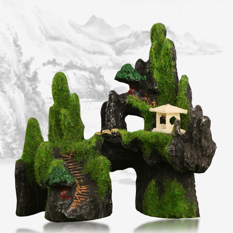鱼缸装饰造景山峰假山石头水族箱仿水布景鱼景仿真摆件树脂假山
