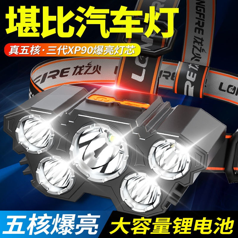 T9[五核强光充电头灯]质保10年 充电款[超虚标39000]20时续航 五头头灯超亮可充电式灯超亮头戴式矿灯手电筒9