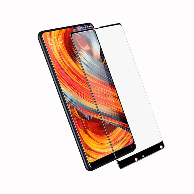 [买2送手机壳]轻万适用小米mix2s钢化膜xiaomi玻璃贴膜mix2s黑色丝印全屏高清手机贴膜高清大图