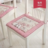 棉麻印花加厚海绵椅垫坐垫垫子汽车座垫餐椅垫椅子座垫坐垫_2 40X40cm（带绑带） 牡丹-框形垫