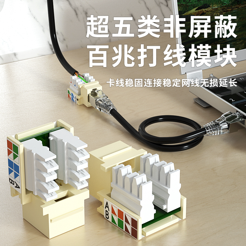 千天(QANTOP)超五类网络模块CAT5e打线网线面板模块RJ45水晶头母座电脑网口插座连接头1个QT-MK017