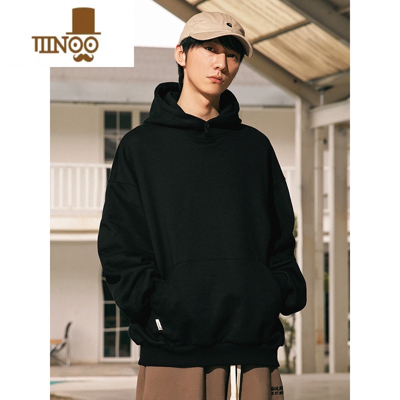 YANXU美式连帽卫衣男2023款宽松潮牌复古情侣纯色套头长袖外套高清大图