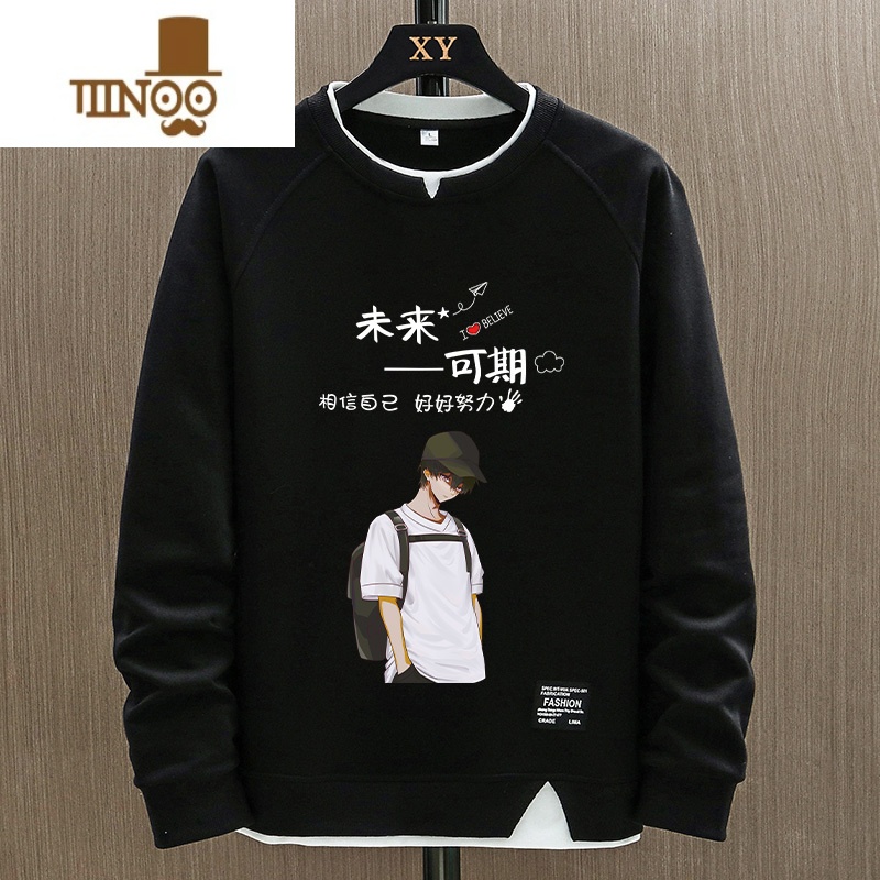 YANXU冬款韩版潮牌男士款学生休闲青少年上衣潮流加绒假卫衣高清大图