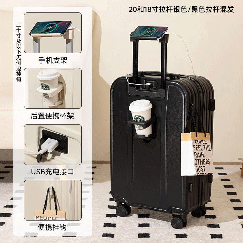 2026新款行李箱女20寸小型密码登机箱多功能拉杆箱24旅行箱批发 黑色升级款 24寸