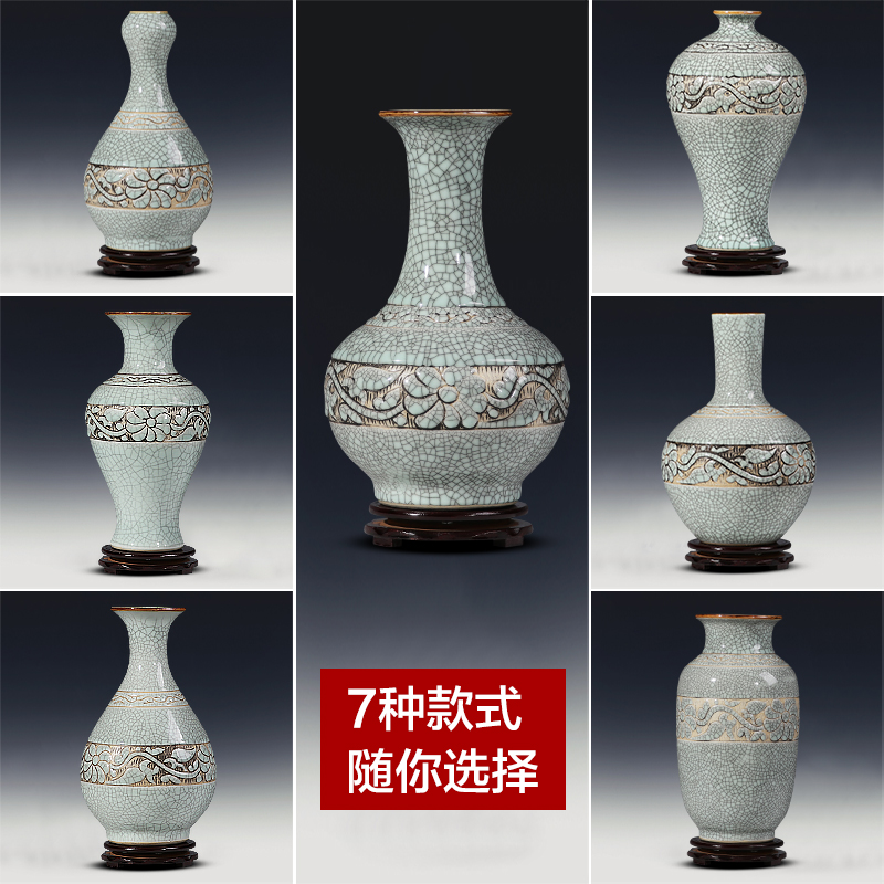 景德镇陶瓷器花瓶手工刻复古做旧瓷瓶子赏瓶古典客厅装饰品摆件 三维工匠 复古雕刻蒜头瓶+送旋转底座高清大图