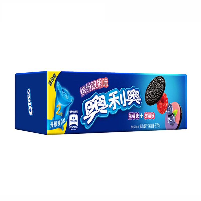 奥利奥缤纷双果味夹心饼干蓝莓味+树莓味97g*24*50第一