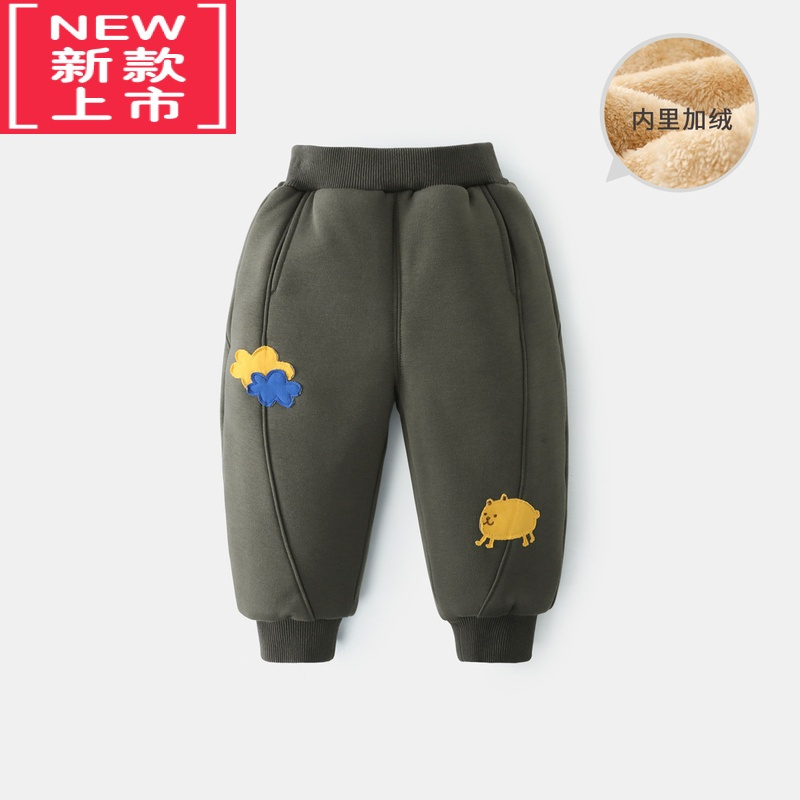 可莉允宝宝加绒裤子秋冬款男童加厚卫裤儿童保暖运动裤卫裤冬季女保暖裤