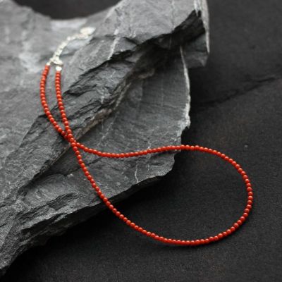 银饰特级纯天然保山南红玛瑙项链纯银满肉收藏级柿子红极细锁骨链送女朋友老婆情人节七夕生日礼物 收藏级柿子红