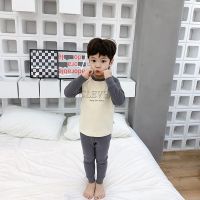 儿童秋衣秋裤套装女童长袖加厚男童打底秋冬婴幼家居保暖内搭 140【建议身高125-135】 DR01-灰色字母