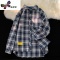语娄美拉德穿搭格子衬衫女款vintage美式复古衬衣正肩法兰绒外套