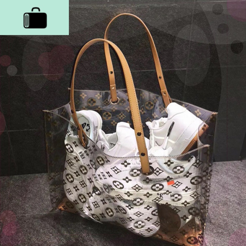 2020新款ins同款网红包包女 潮韩版百搭透明大包沙滩包学生斜挎包NEW LAKE 主图色【金色印花】高清大图