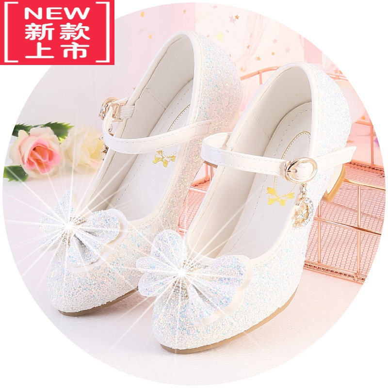 可莉允公主女童皮鞋学生2022新款百搭小女孩白色礼服走秀婚礼儿童高跟鞋运动休闲鞋