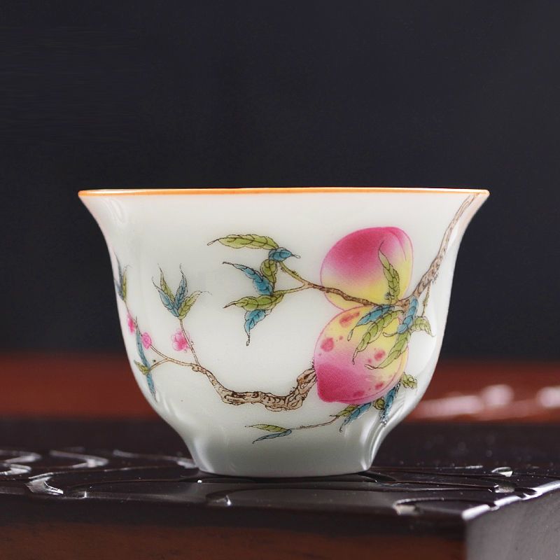 茶杯花鸟功夫茶具品茗杯陶瓷单个粉彩喝茶杯小号青瓷家用主人杯[10月1日发完] 硕果累累