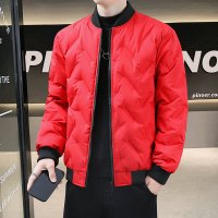 官方轻薄款冬季加厚保暖羽绒棉服男棒球领休闲棉衣外套冬装棉袄 2XL 红色