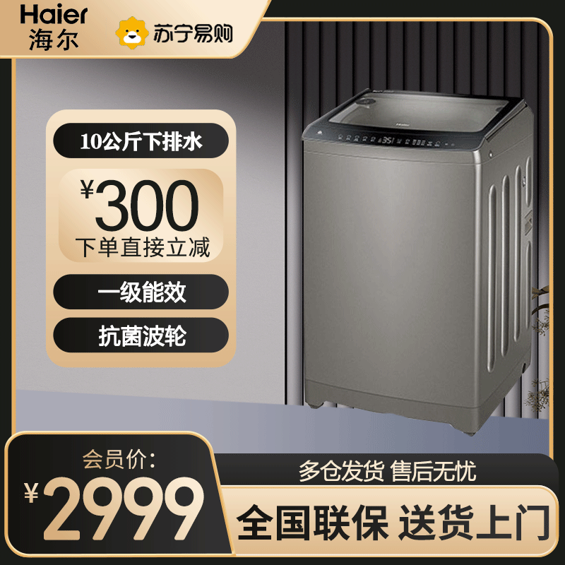 海尔（Haier）波轮洗衣机 10公斤容量 全自动下排水 直驱变频 一级能效 波轮洗衣机 XQS100-BZ256
