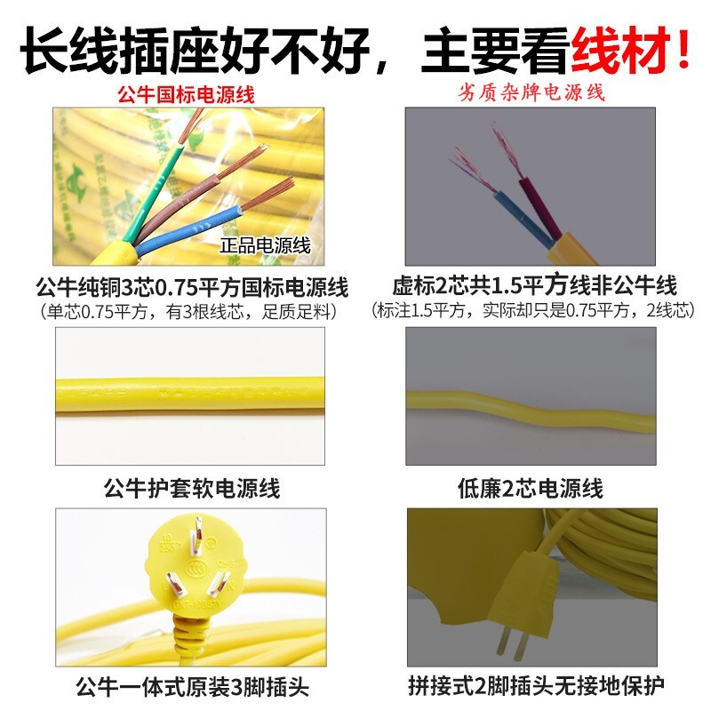 公牛(BULL) 充电延长线插排防水加长拖线板 抗摔插座(4插位)C5无线 10米 袋装高清大图
