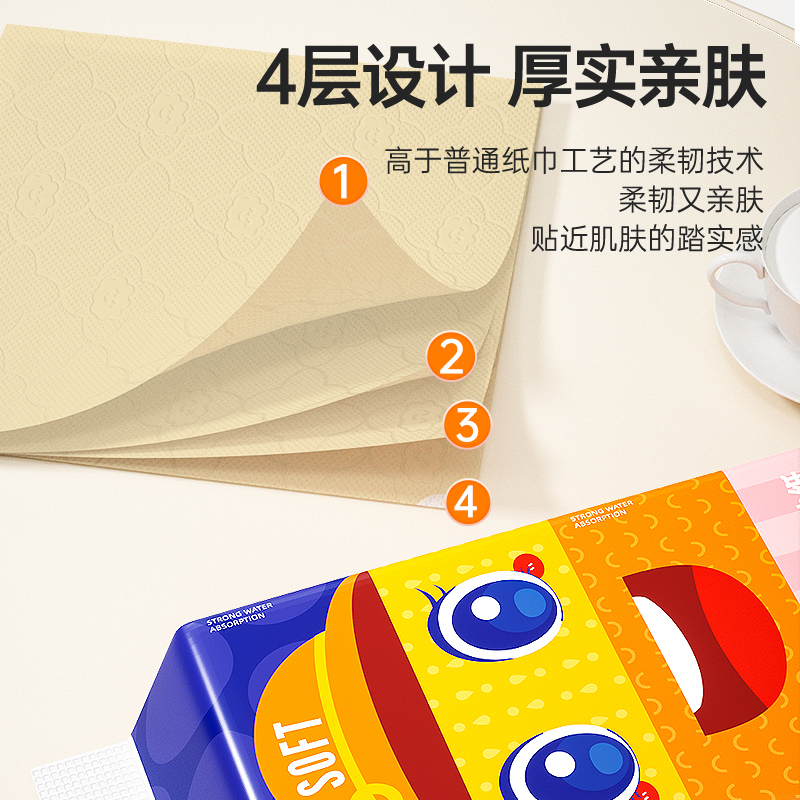 蓝漂卡通男女亲肤面巾纸挂抽2提LP-48788高清大图