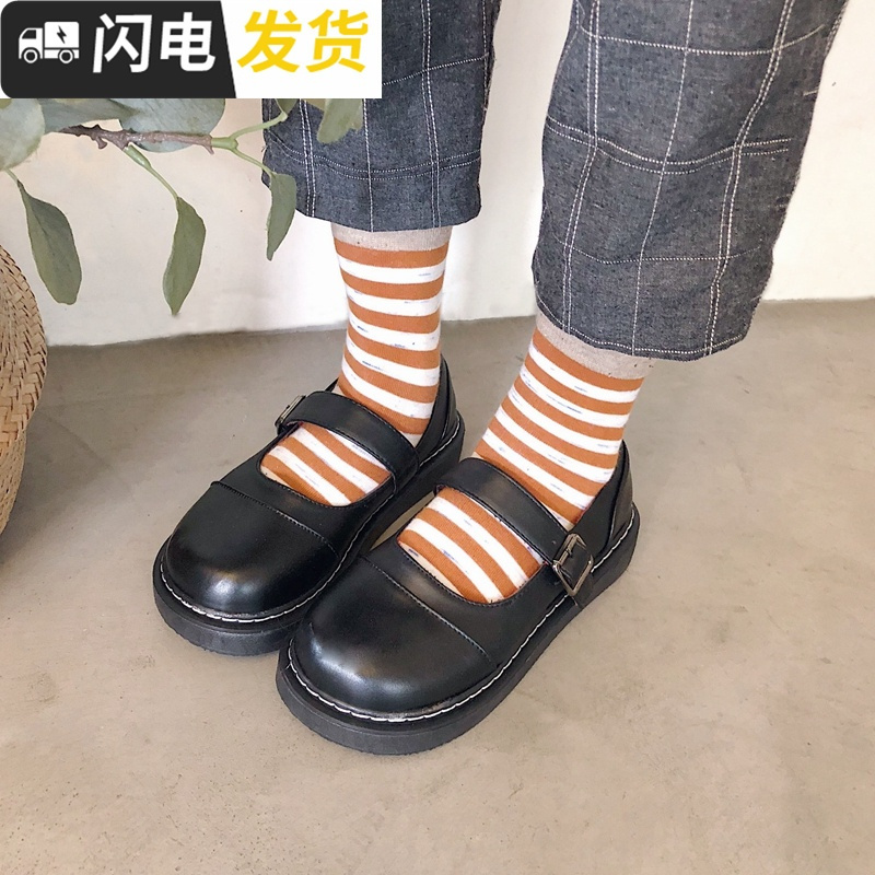 chic圆头小皮鞋女学生韩版百搭ulzzang复古软妹ins大头娃娃鞋厚底启如休闲鞋休闲鞋