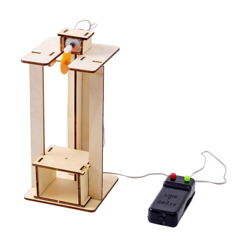 手工制作材料科技发明电梯升降机模型玩具木质电梯1包[送五号电池2节]