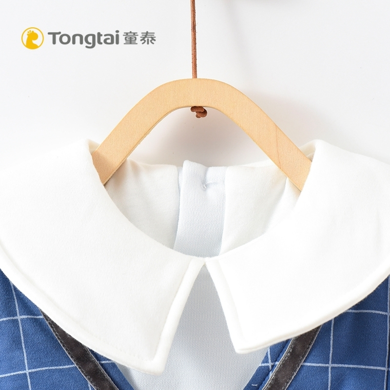 童泰秋冬新款婴儿衣服背带棉衣套装5-24月男女宝宝薄棉翻领两件套
