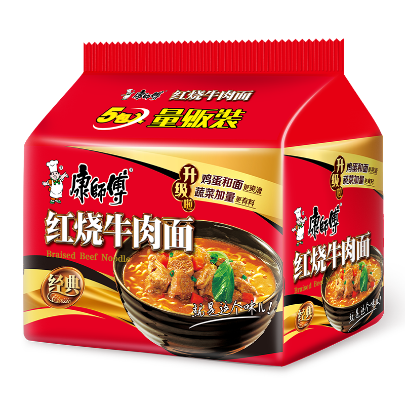 康师傅方便面红烧香辣牛肉面香菇炖鸡鲜虾鱼板番茄鸡蛋酸菜泡面经典香辣袋装泡面高清大图
