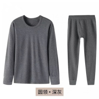 秋冬新款男士秋衣秋裤套装中老年保暖内衣薄款基础棉毛衫打底衫_2 XL高165-170重120-135 深灰套装圆领