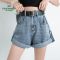 卡丹路高腰卷边牛仔裤短裤女夏新款时尚宽松显瘦a字阔腿热裤ins潮