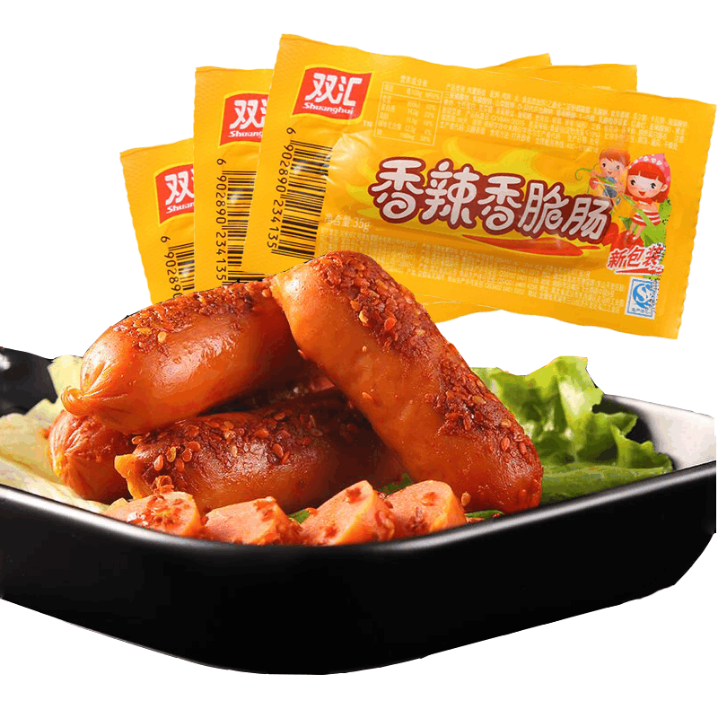 双汇(Shuanghui) 香辣香肠480g(32gx15支) 香肠休闲火腿肠热狗台式肉类零食小吃烧烤肠图片