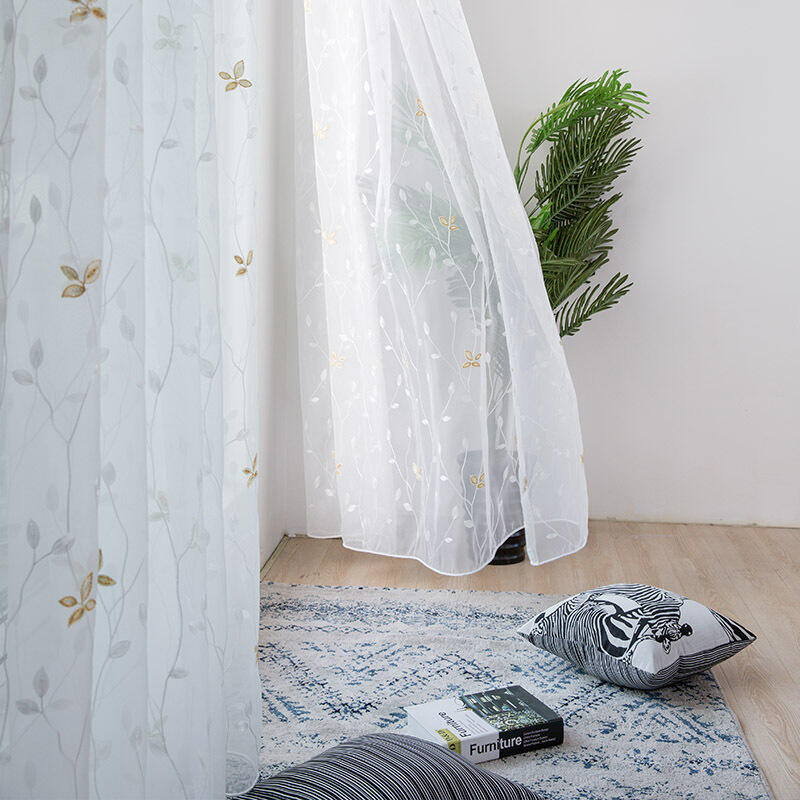 窗帘成品绣花纱帘白纱卧室飘窗阳台落地透光遮光布料窗纱