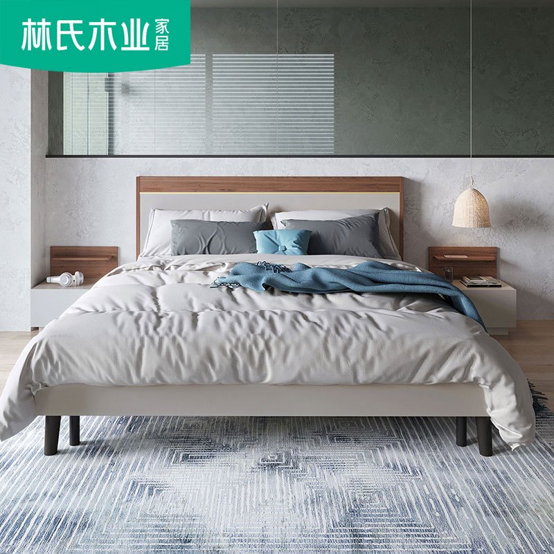 林氏木业现代简约风板式18米双人床卧室家具时尚组合床ij1a