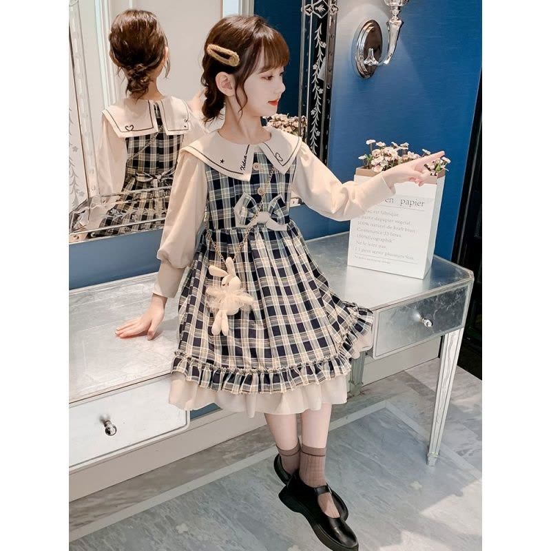 女童春装连衣裙新款儿童洋气春秋假两件小女孩春秋时髦学院风图片