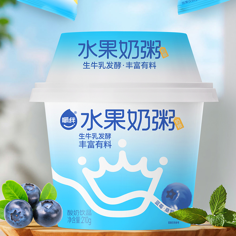 嚼绊水果奶粥蓝莓和凤梨口味210g*2杯组合装 生牛乳发酵 营养美味