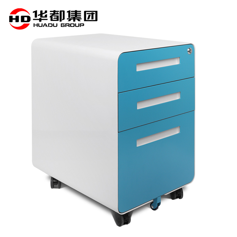 华都HDT-52 圆弧内扣三抽白蓝活动柜华都活动柜办公推柜三抽屉柜床头柜储物收纳柜桌下移动文件柜屏风矮柜高清大图