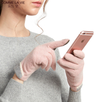 乐为触屏手套女士秋冬季天羊毛手套加绒加厚保暖分指可爱学生韩版潮流时尚女式 16FD152