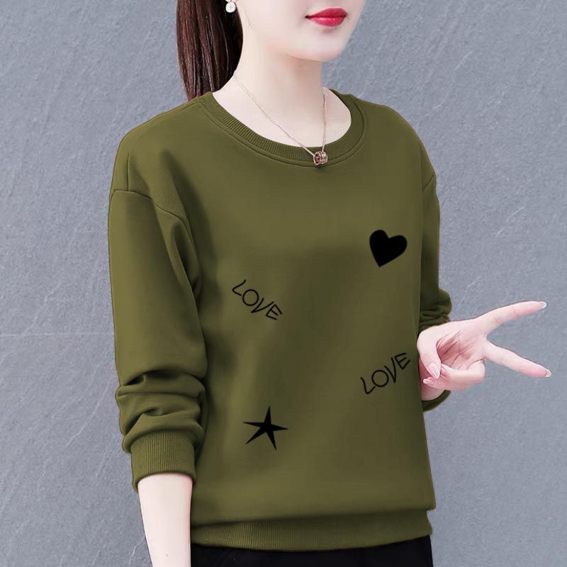 高档棉卫衣女春秋新款韩版宽松显瘦遮肚圆领洋气长袖上衣女